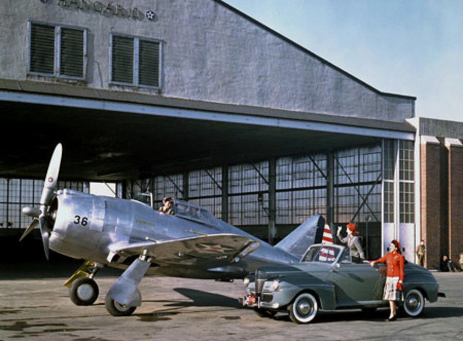 1941 airplane Ford Convertible with Republic P-43 Lancer.jpg