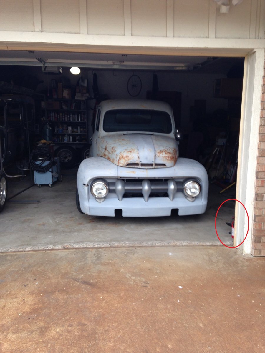1949 Ford PU Front in garage - Copy.JPG