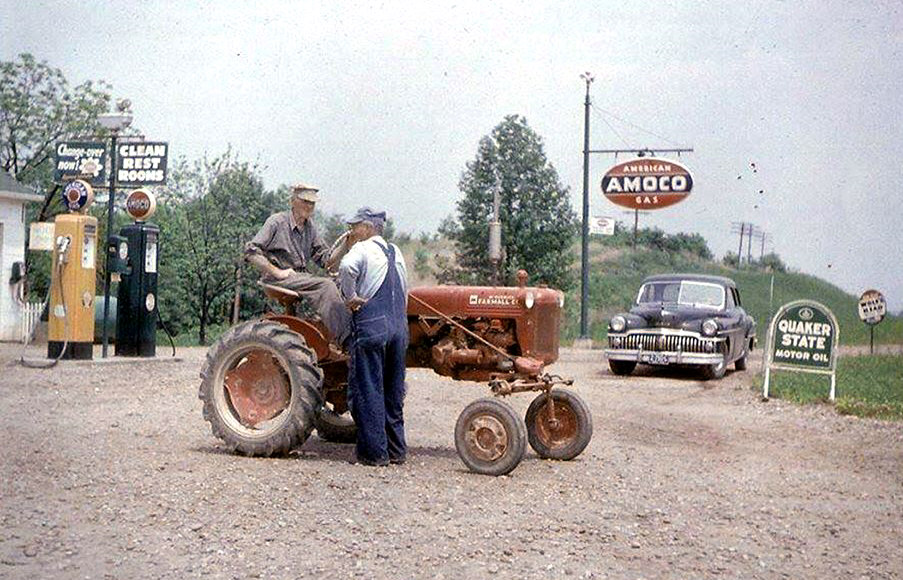 1950 gas station Amoco  Coolville, tractor Ohio.jpg