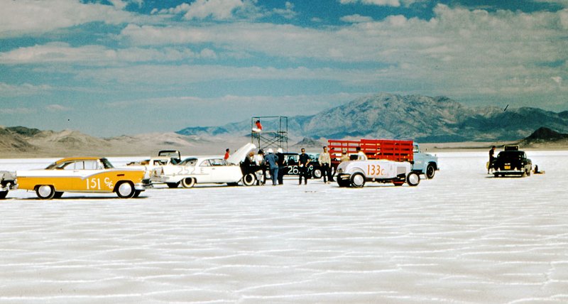 1959 - #252E Norm Thatcher '58 Chrysler 300D & Racecar Hauler on the salt.jpg