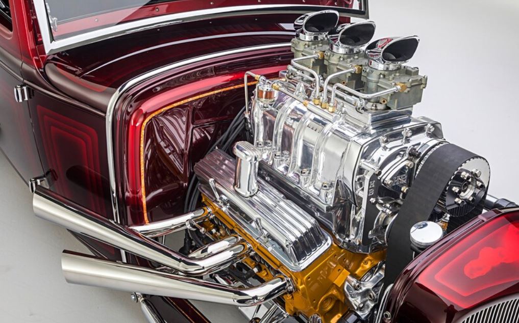 1smallblock24int pipes Peter Georgeades’ 1930 5 Window Coupe1.JPG