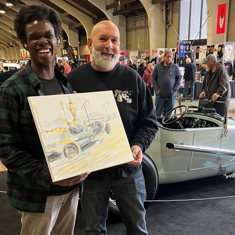 2022 01 29 - Artist Deven Hitchens & Darryl with Dick Williams '53 AMBR  Roadster @ GNRS.jpg