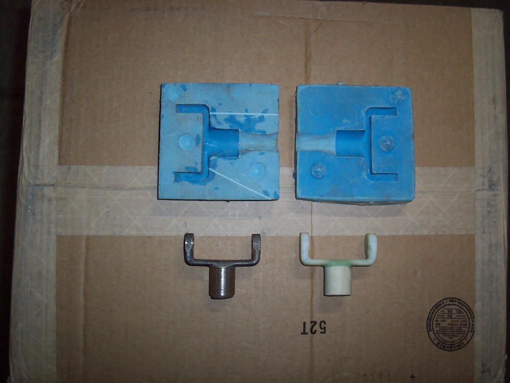 3D printed model, mold and cast part.jpg