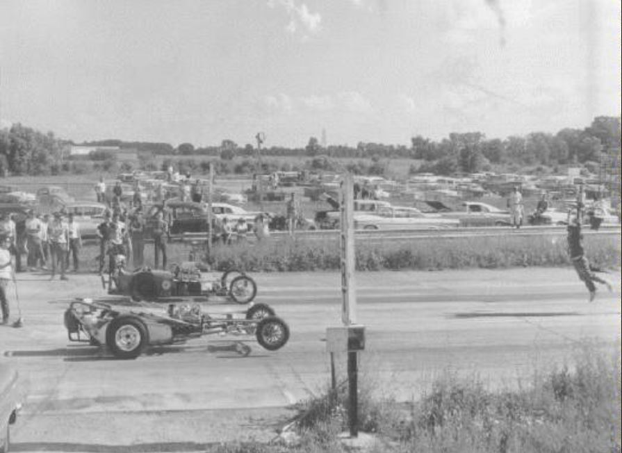 Bob Leverich near lane takes his first dragster ride at Motorcity.JPG