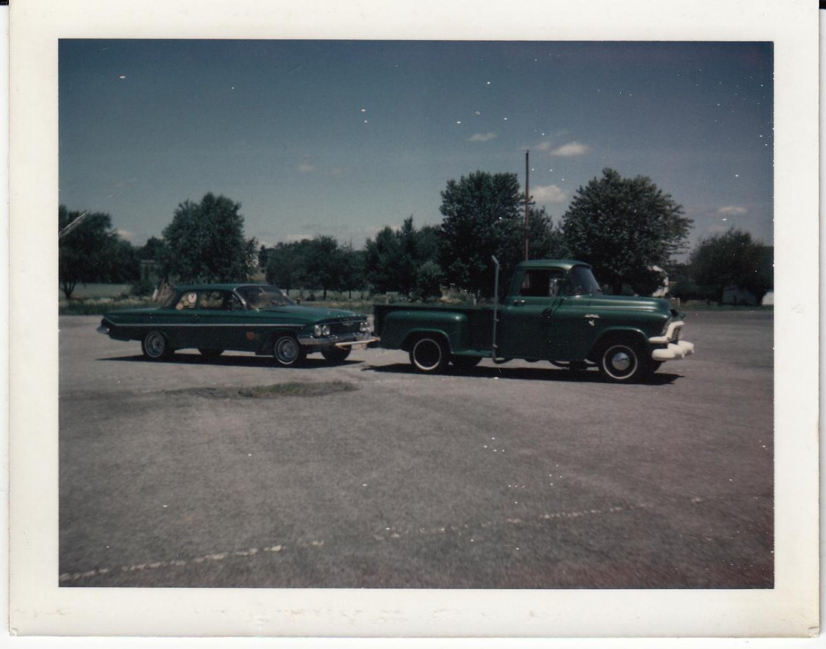 DADS 61 CHEVY WITH GMC TRUCK.JPG