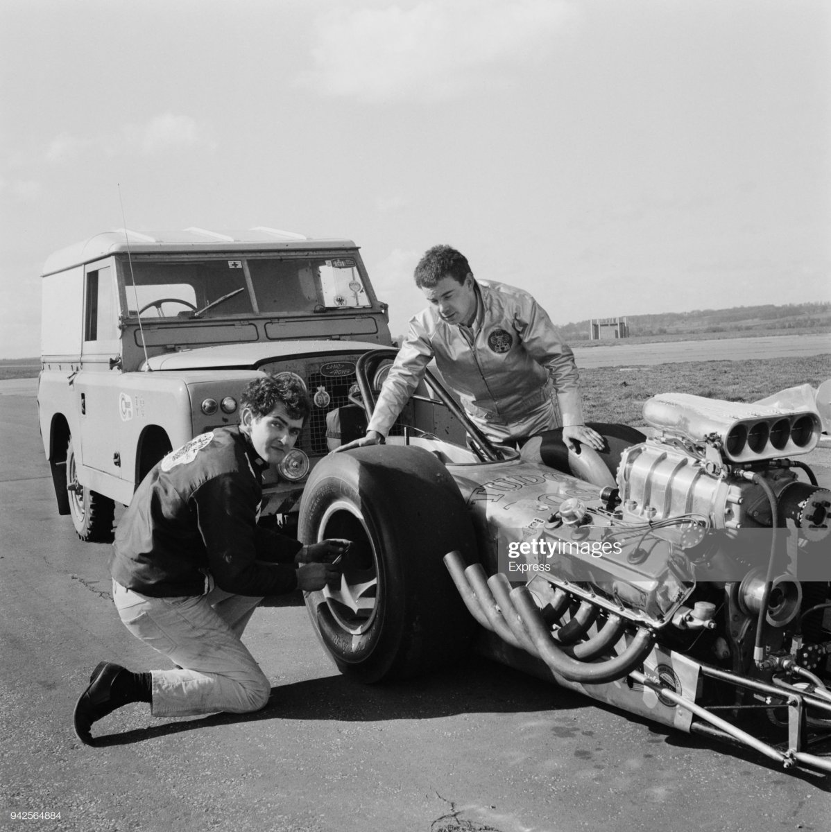 Drivers Rex Sluggett and Dennis Priddle with dragste.jpg