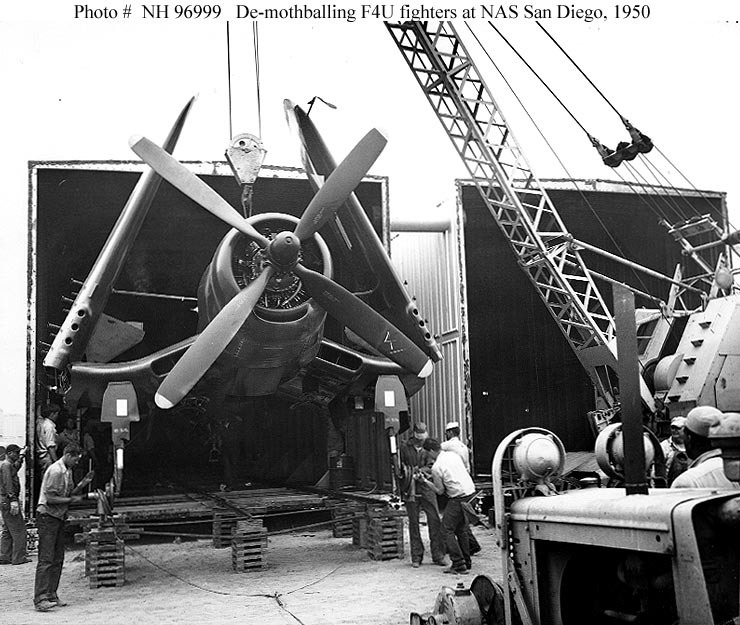 F4U Corsair being put back into service at  Naval Air Station, San Diego, 26th July 1950..jpg