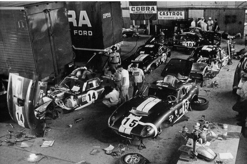 Ford at Sebring 1965 four Daytona coupes and two GT40s.JPG