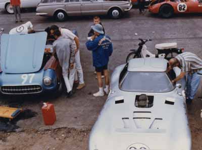 Fred Yeakels 1957 Corvette, next to the Dixon Cadillac Cheetah, Memorial Day, 1965.jpg