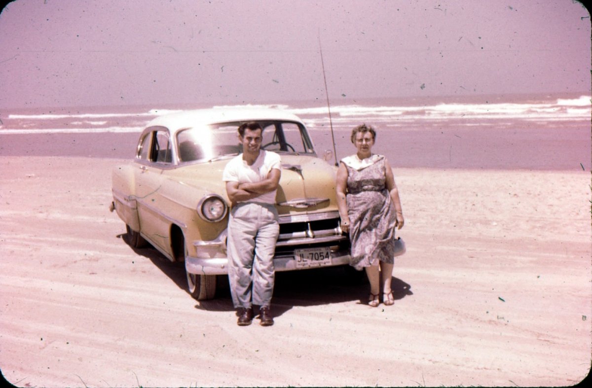 Grandma Frances & Dick with her 1954 Chevrolet Belair in Brownsville.jpg