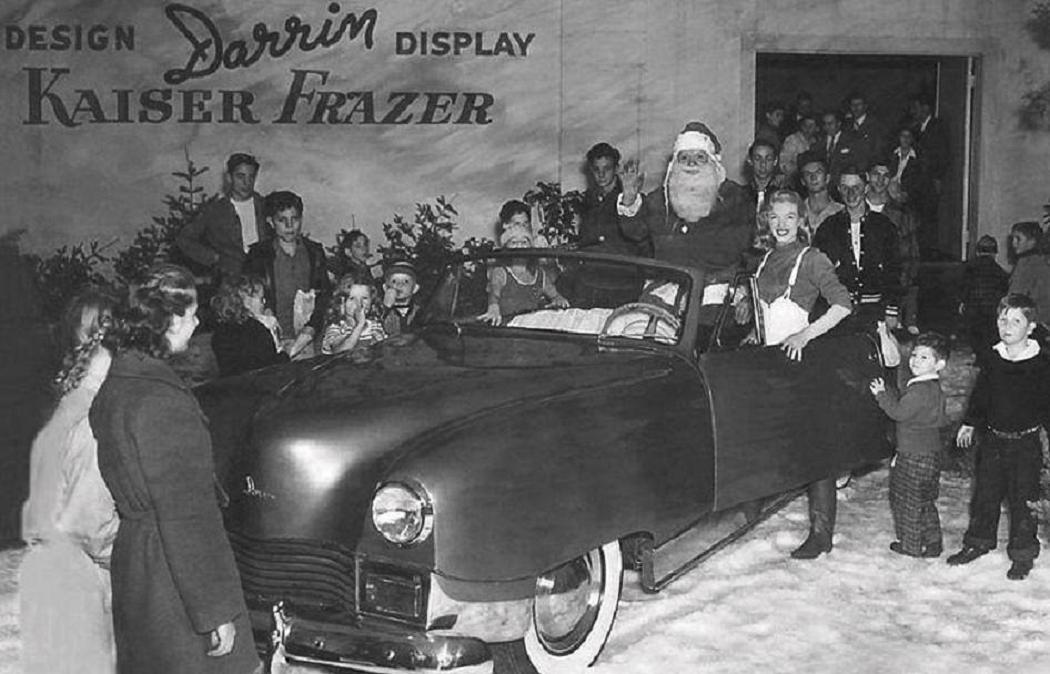 holiday Christmas car dealership 1940 Kaiser design display Santa Claus.jpg