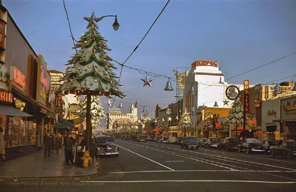 holiday Christmas street scene 1948 LA CA Hollywood & Cherokee Decembe.jpg