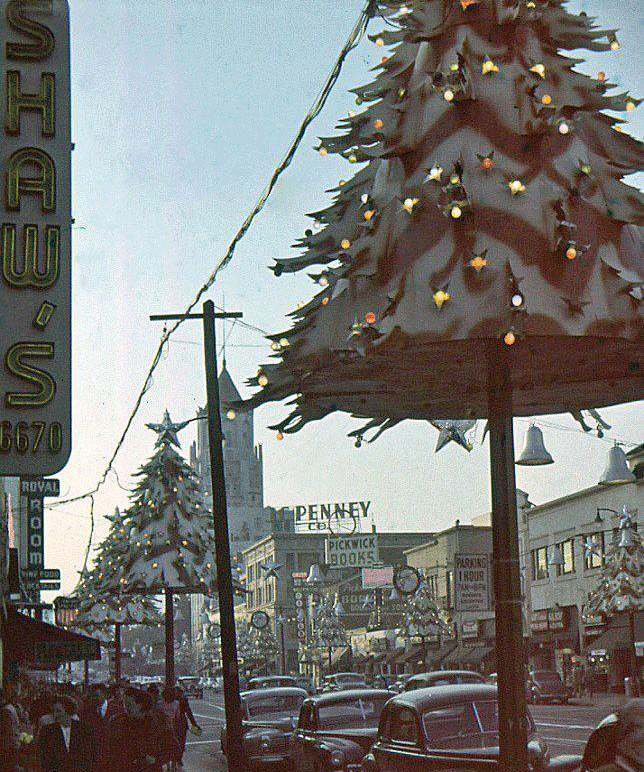 holiday Christmas street scene 1948 LA CA Hollywood & Cherokee.jpg