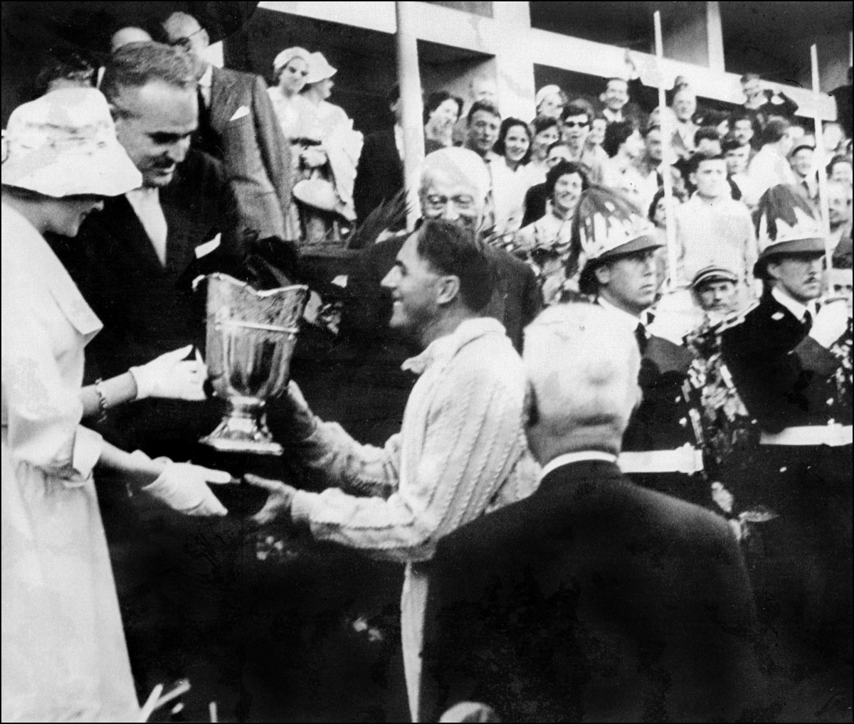 Jack Brabham received the trophy for winning the 1959 Monaco Grand Pri.jpg