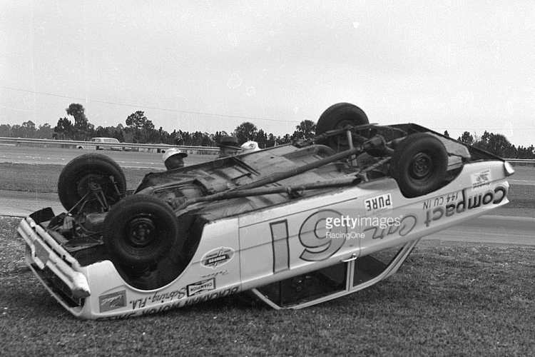 Joe Weatherly rolled Falcon at 1961 NASCAR Cannonball Compact Race at Daytona.jpg