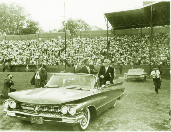 John F. Kennedy visits Atwood Stadium in 1960 Flint.jpg