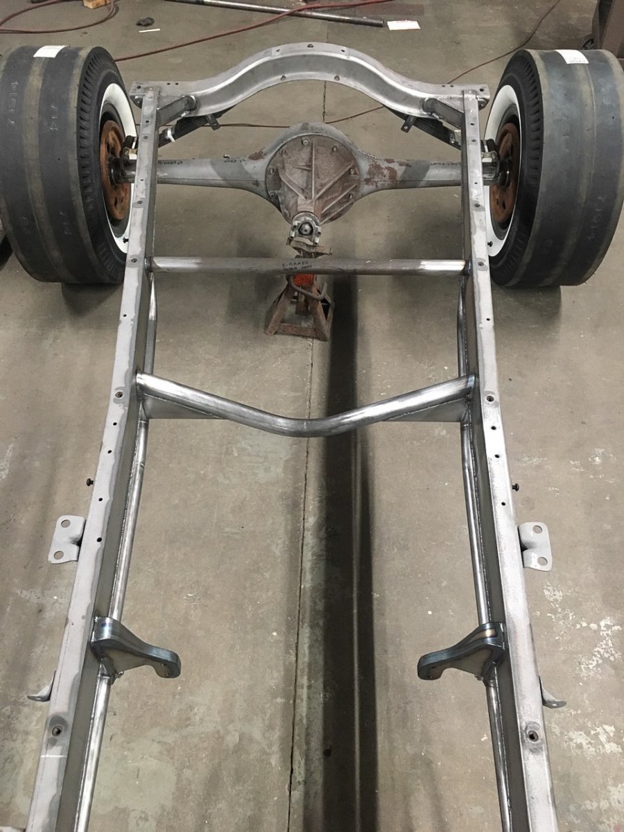 Ladder Bar and 4 Speed Crossmember Gussets Installed - Model A Ford Chassis.jpg