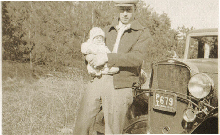 Mailyn and dad in canada with his 32 Chevy 1935.jpg