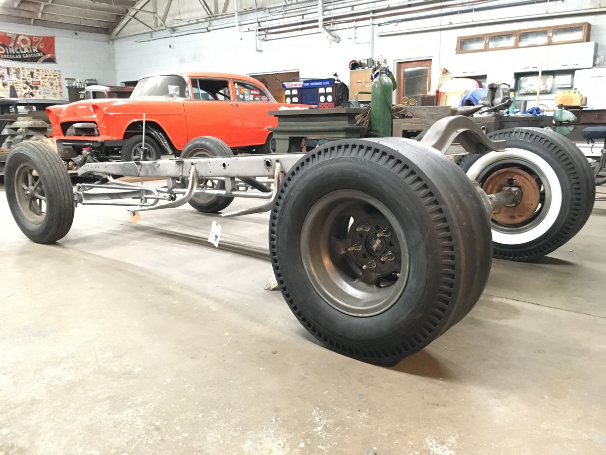 Model A Coupe Halibrands Slicks Hairpins Pontiac Olds Rear.JPG