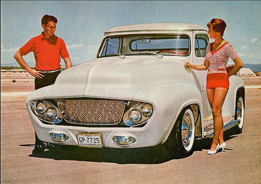 Otto Rhodes & his Olds-powered Ford pickup (girl not identified), 1962.JPG