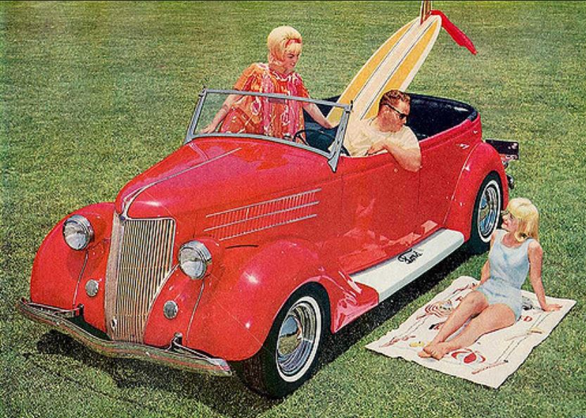 Ron Adley's '36 Ford with sisters Marsha & Diane Ambard, 1963.JPG