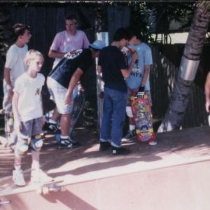 My half pipe.  I only have a few pictures of my ramp which is lame.  But we had some good times in the back yard.  Here is Fred (right) snaking Tim (left).  Fred turned out to be a real snake!