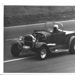 From the Greg Sharp collection. Riverside half mile. This was the best ride I ever had in the roadster. 144 in 18.80's. Beat Burke Le Sage in Don Alderson's blown 392 A gas roadster on this day for top eliminator. Photo by Don Cummins, 1963.