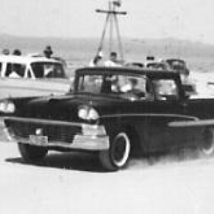 147 mph Ranchero. This was our "tow vehicle". It ran a Les Ritchey built 390 with a built Fordomatic. Ran 13.70's at 106 at the drags, 144 at El Mirage, and 147 at Bonneville after towing the race car to the salt in 1961.