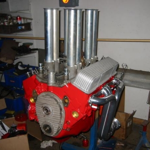 The MindBlower engine. Hilborn Chevy 301". This is a C/Gas record holder engine from the late 60's that was run in the Mind Blower 29 Roadster. Since the mid 70's it's been a street engine in my -32.