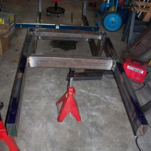 2/3 of the frame welded-up, mocked-up at ride height, rear view