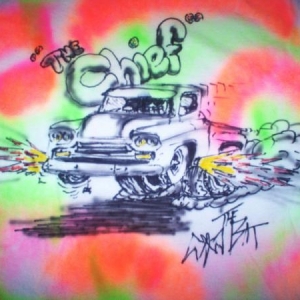 I did a lot of monster T-shirts in my time.
This airbrushed hot rod t-shirt I did for Terry's custom 58 Apache truck, just a short time ago ,but the same way I did it years back,he asked if I'd do one about the same as I did in the late 1950's. Hope ya enjoy it. I'm old and a bit shakyer and slower now  but still having fun.