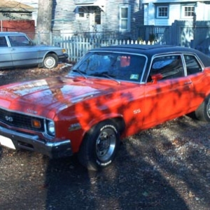 73 SS Nova with factory Skytop. 42K mile original car with 1 repaint in factory Medium Red. Did not put on the ugly stripes though...