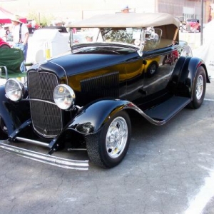 Joe Lassalette, 1932 Ford roadster (a real one!) 468 BBC with a Doug Nash 5 speed. This car has the very first Kugel IFS. Joe and I go back to high school. He crewed for me on my RPU when we were drag racing in the 60's, until he built his own C/Gas Willys.