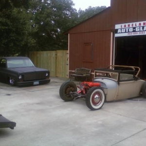 my 28 sport coupe and 73 c-10