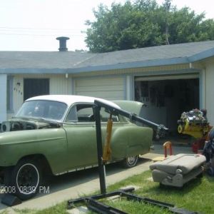 we are doing an engine swap and her dad needed a good running straight six for his 54 hardtop so we let him have it if he promises to paint her car