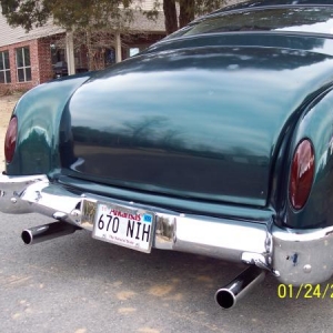 The previous owner made some stained glass tail light lenses with blue dots to replace the 54 Chevy Lee Lenses that were in it when they got stolen. I pulled the stained glass out and got new Lee lenses.