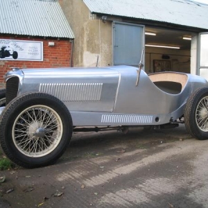 This is a 1934 Riley which would have had a saloon body (sedan) at one time but it came to me as just a chassis and I designed this body and built it from Aluminium. (no thats how its spelt)