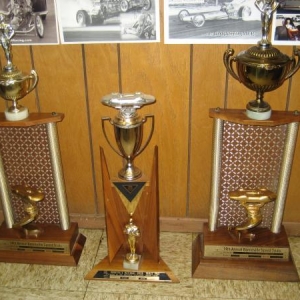 These are class record trophies from Bonneville. Not too many guys have set class records 3 straight years. Dad did.