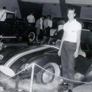 In 1958, H-mod (SCCA) Jabo bodyed Crosley at BlockBuster's rod and custom car show St. Pete/Clearwater Fla. my skinny self standing there. My Dad and I built and raced this in Fla.