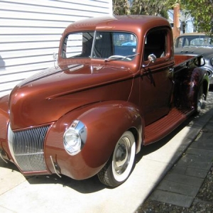 40 Ford Pickup.
302 V8, C4 Auto 9inch ford rear end. Has dropped Beam front end and disc brakes.