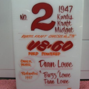 Ed Roth painted this show sign for me in 1987. The midget is long gone, but the sign still hangs in my garage.