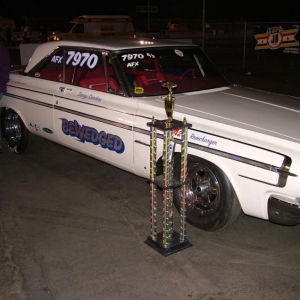 The 64 Polara 500 all steel,full interior,factory 64 426 Stage III engine and a four speed, car has run as fast as a 10.40 ET at 130 MPH and is a legal B/Stock Eliminator car.