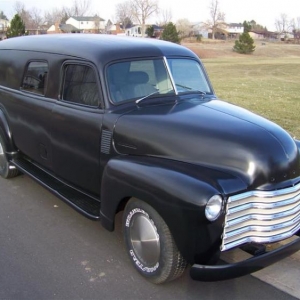 $10,500...SOLD '50 Chevy 1-Ton Panel
Rebuilt 327/T350, New Pertronix II, New Ford 9" (3.70 gears) and Wilwood disc brakes, New dual exhaust, New grill, New door solenoids, New 12v wiper motor, New snap-in Moon discs. Power disc brakes all around, power steering, windows, seat. Tires are practically new. I have all the new rubber except the two back door windows.