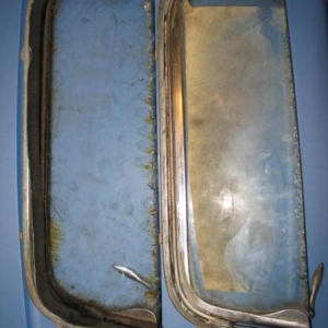 drivers side vent frame- original mercury truck frame on the right