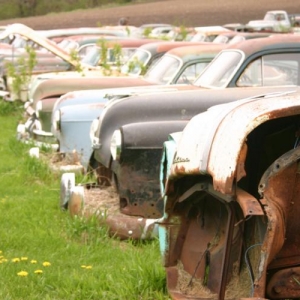 Row of old Pontiacs