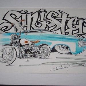 scott fisk art of my 59 Chevy kustom and my 71 shovel