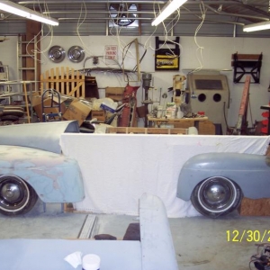 1947 Mercury "woodie" desk mock up. Started with a rusted out 47 Merc coupe, used the front cap and driver's rear fender. The face of the actual desk part will be done like the woodie body.