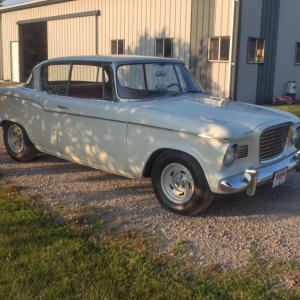 59 Studebaker Lark Regal
259 V8 - 500cfm Holley 2 Barrel - Pertronix Ignition.
Less than 22,000 original miles.
Has been in my family since new.