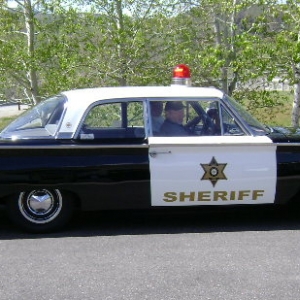 1960 Ford Fairlane 500 Club Coupe.  Full Dress Sheriff's Patrol vehicle with period correct equipment to include shot gun cuffs leather gear etc.