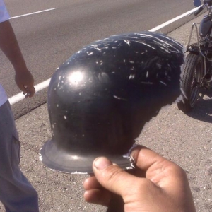 Pauls helmet fell off and was ran over